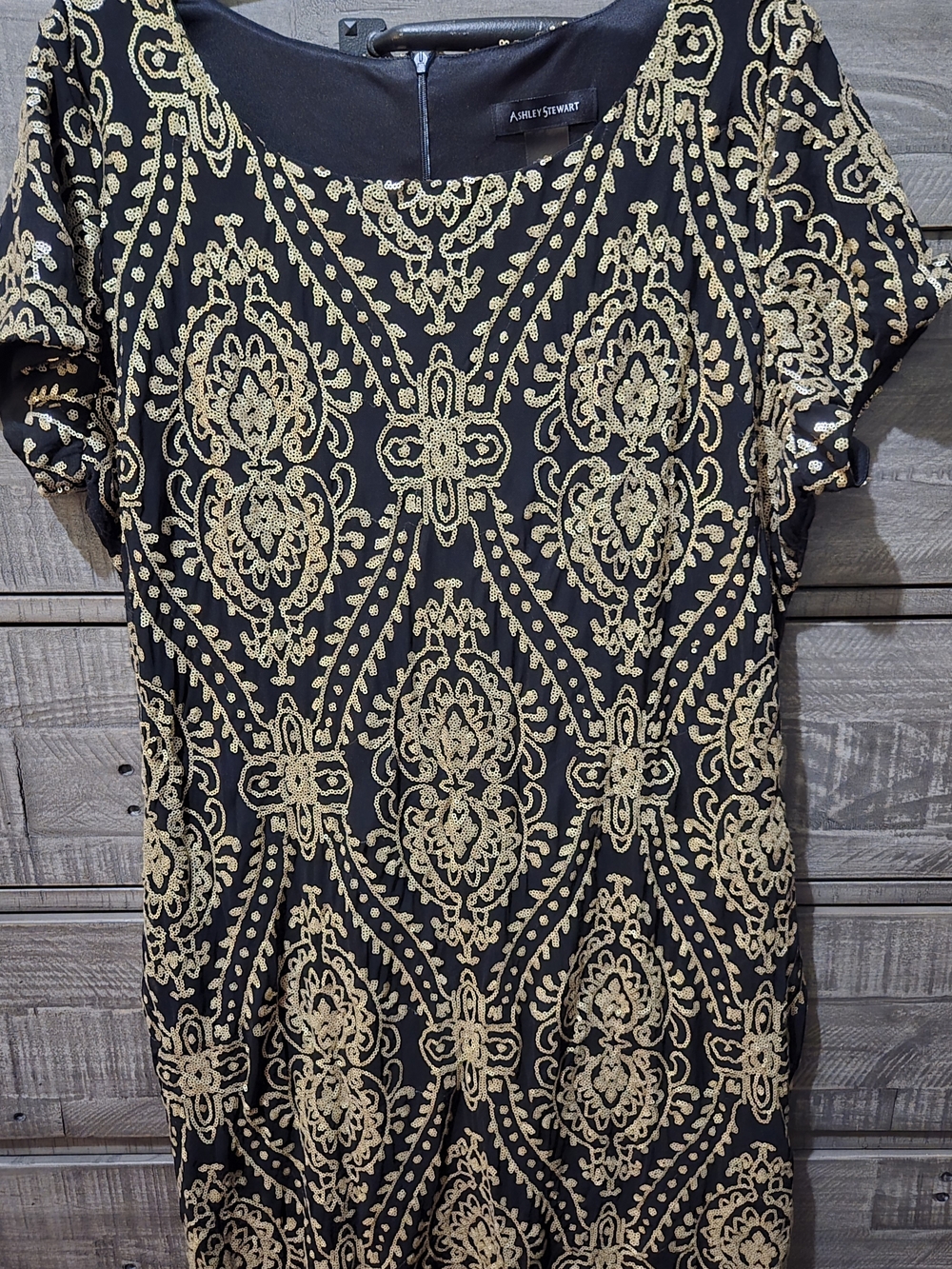 Ashley Stewart Black Gold Sequin Cocktail Dress Size 22/24 Plus Size Party